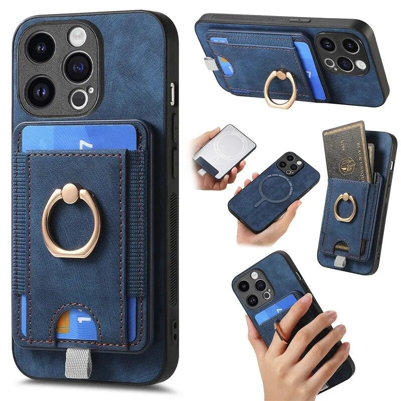 Wireless Ring Leather Wallet Phone Case for iPhone 15 Pro Max 14 Plus 13 12 11 for Samsung Galaxy S24 Ultra S23 S22 S21 FE A35 A15 A05 A54 A34 Cover