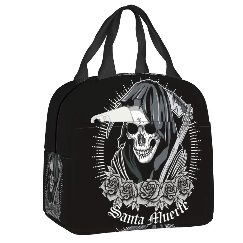 Санта Муэрте Святая смерть портативные ланч-боксы женские водонепроницаемые мексиканские мертвые сахарные черепа охладитель термоеда изолированная сумка для обеда