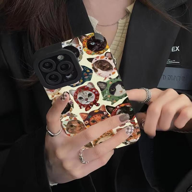 Модный Чехол из Силикона с Множеством Забавных Котов для iPhone 13 14 15 Pro Max 16 Plus 11 12 Mini 17 Air Мягкая Кожа Ударопрочный Полный Чехол