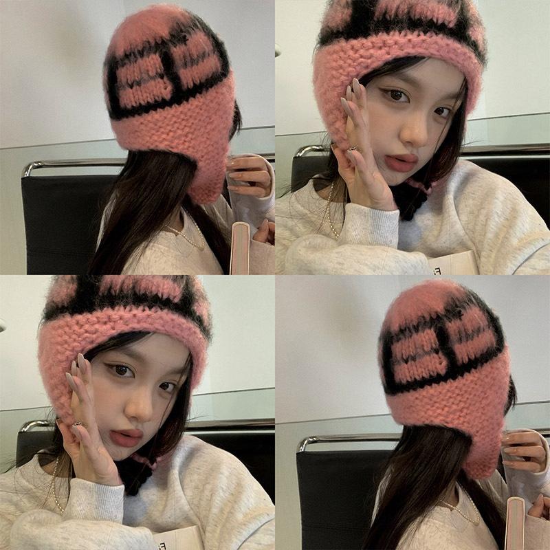 Mohair Racking Flying Hat Women Korean Knitted Hat Warm Wool Hat Ear Protection Ski Hat