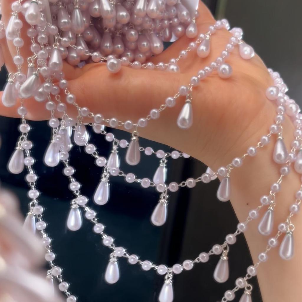 0.5M 1M Irregular Imitation Pearl Beaded Chains Metal Necklaces Bracelets Bead Chain Women Clothing Jewelry Making DIY Supplies