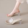 2025 Summer New Square Head Transparent Word with Crystal and Thick Heel National Style Trend Versatile Temperament High Heel Cool Slippers