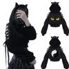 Y2K Women Long Sleeve Hoodies Kawaii Cat Ears Hoodie Gothic Punk Harajuku Cold Shouler Bandage Gothic Black Sweatshirts