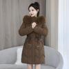 Women's Winter Waist-Slimming Mid-Length Thickened Cotton Jacket with Large Fur Collar - Korean Style Trend