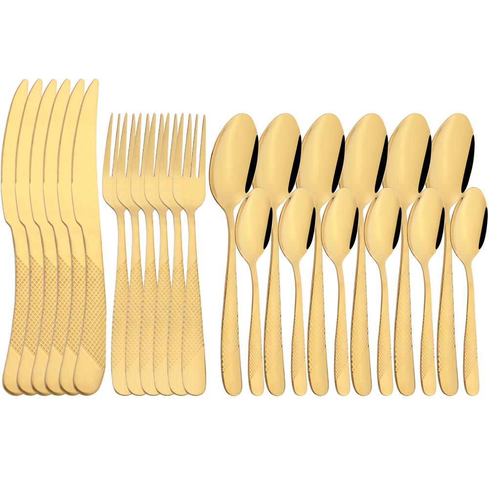 Jankng винтажный золотой набор посуды из 24 шт., набор посуды из нержавеющей стали, нож, вилка, ложка, столовое серебро, кухонный красочный набор столовых приборов
