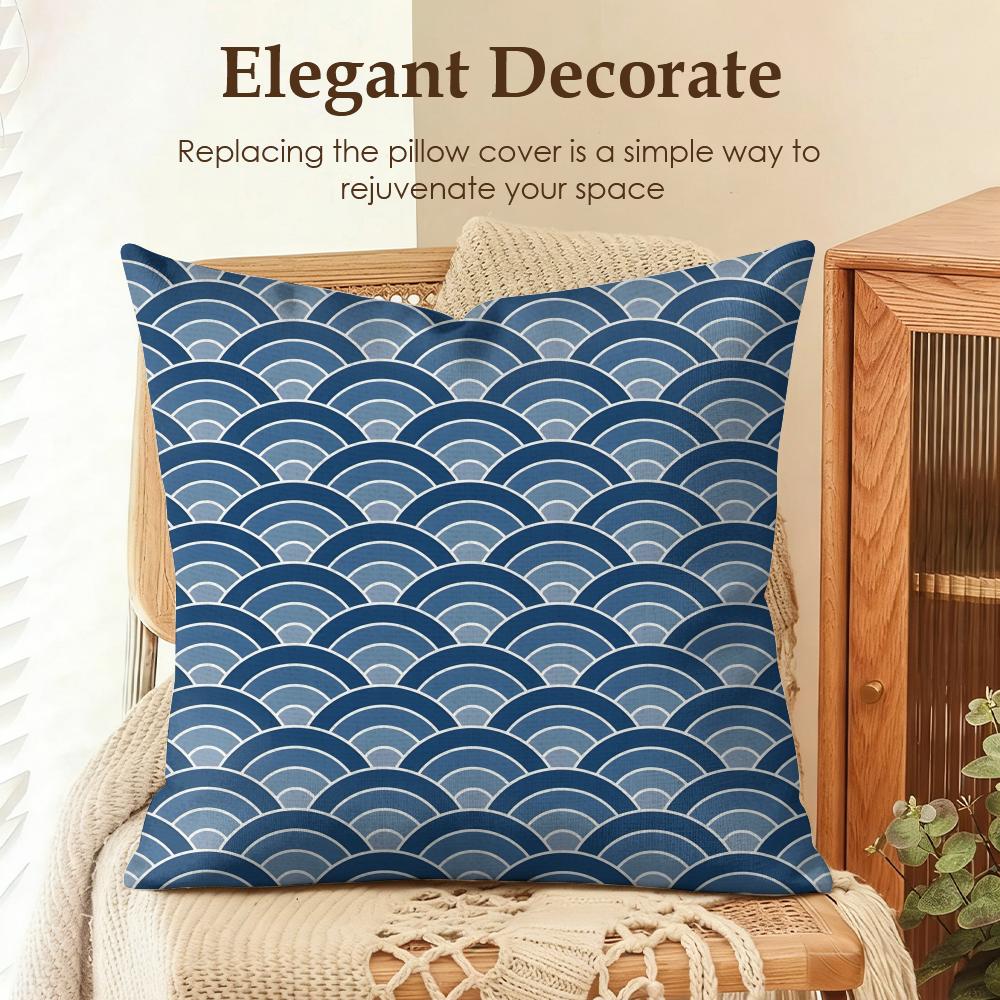 Art Seigaiha Pattern Cushion Cover Natural Linen Organic Fabric DoubleSided Printing Sofa Home Decor Gift Pillow Case