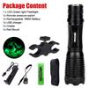 Hunting Flashlight Zoomable White/Red/Green Light Tactical Flashlight LED Light With 18650 Battery+Charger+Pressure switch