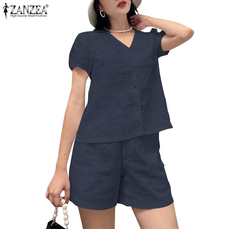 ZANZEA Женская блузка и шорты, повседневный костюм из двух предметов, летний комплект