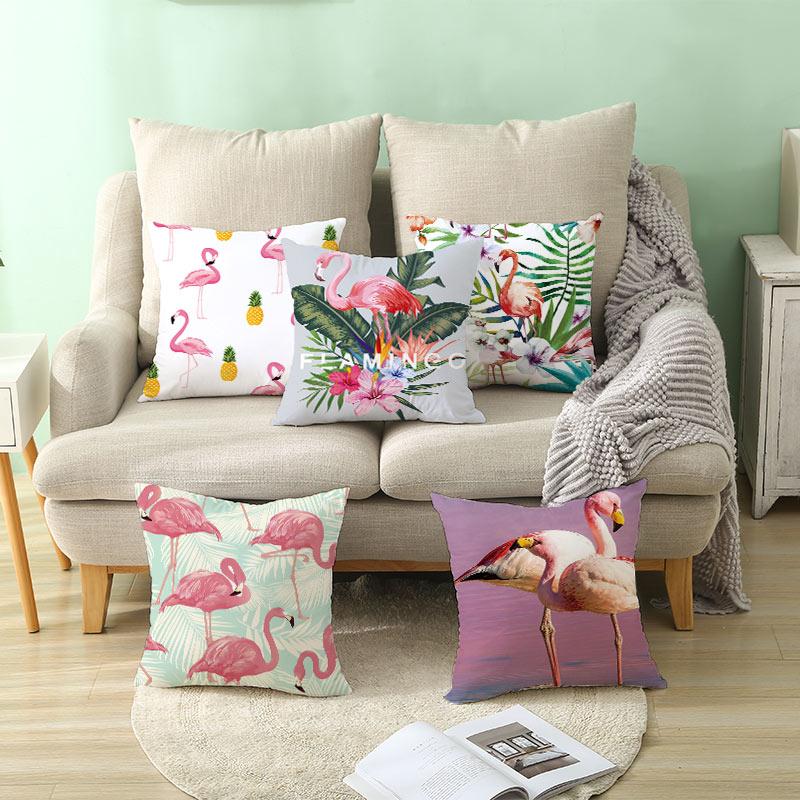 Summer Tropical Plant Flamingo Decorative Pillowcase Green Leaf Pillowcase Flamingo Pillowcase
