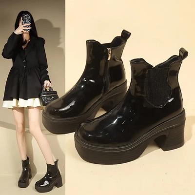 Зимние современные ботинки на квадратном каблуке с застежкой-молнией на щиколотке, круглый носок, модная обувь 2024 года, женские ботинки на высоком каблуке, однотонные, сшитые, лаконичные женские ботинки