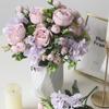 1pc Blue Artificial Flower Hydrangea Fake Peony Silk Flowers Rose Bouquet for Home Wedding Bride Bouquet Decor, Valentine Day