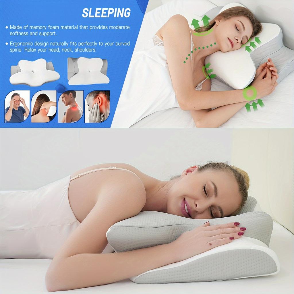 Memory Foam Pillows Butterfly Shaped Relaxing Cervical Slow Rebound Neck Pillow Pain Relief Sleeping Orthopedic Pillow Beding