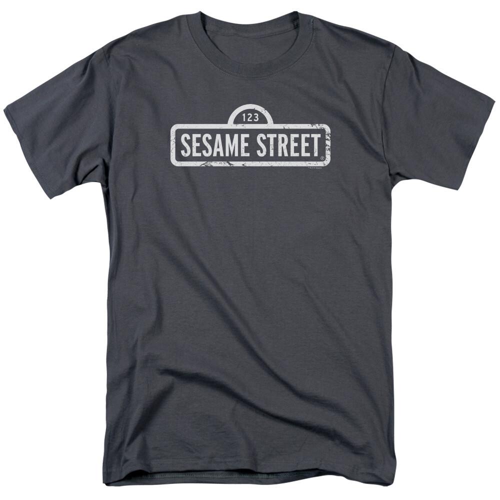 Sesame Street One Color Logo T Shirt Mens Licensed Classic TV Elmo Charcoal