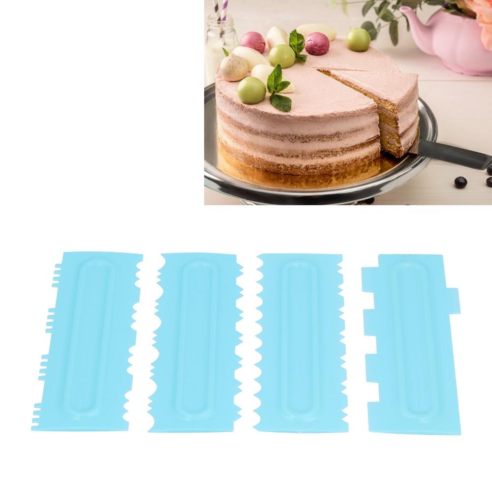 4PCS Patterned Edge Cake Decorating Scraper Plastic Icing Smoother Cake Decorating Comb  DIY Baking