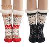 1 Pair Winter Floor Socks Thickened Fuzzy Plush Warmth Retention Christmas Elk Snowflake Print Leg Warmer Silicone Bottom Fall Winter Floor Socks