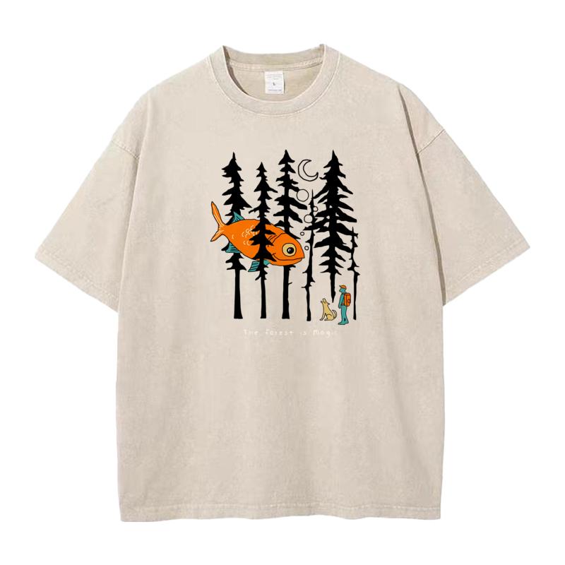 Лес - это волшебство, сумасшедшая осень, чистый хлопок, круглый вырез, мужские футболки, графические выстиранные топы, футболка, милый короткий рукав, винтаж