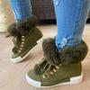 Women's Platform Fleece Liner Ankle Boots Thermal Solid Color Lace Up Faux Leather Shoes Women's Footwear
