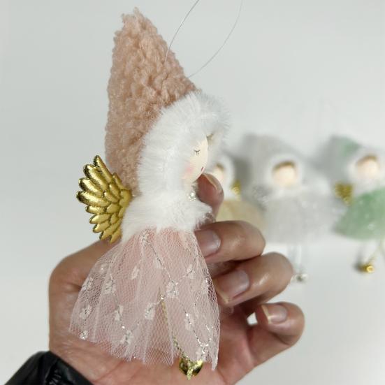 Рождественский Ангел Девушка Висячие Украшения Золотое Крыло Плюшевая Остроконечная Шляпа Тюлевая Юбка С Блестками Колокольчик Длинные Ноги Праздничная Рождественская Елка Девушка Кукла Подвеска Дети