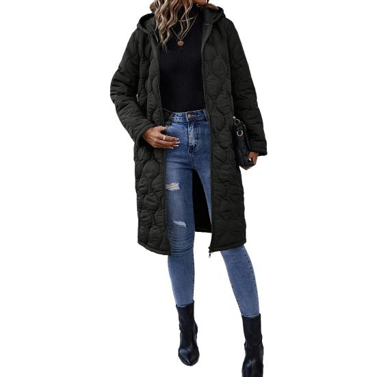 Long Quilted Puffer Jacket for Women Casual Lightweight Zip Up Hooded Coat Winter Knee Length Padded Outerwear