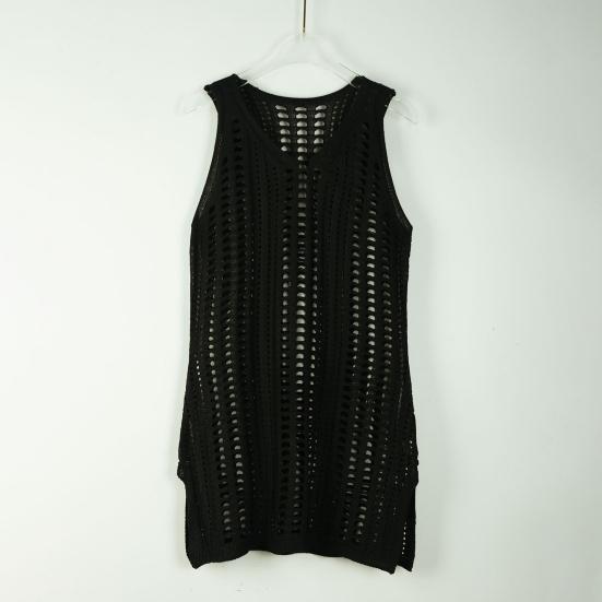 Bikini Cover Up Hollow Out V Neck Sleeveless Slit Beach Dress Beachwear