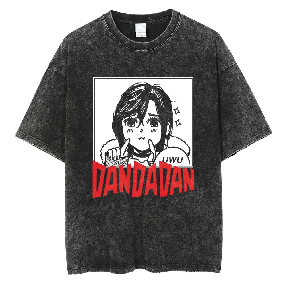 Hot Anime Dandadan Ayase Momo Print Washed Tshirt Men Women High Quality Tshirts Washed Cotton T Shirt Harajuku Male Tops Tee