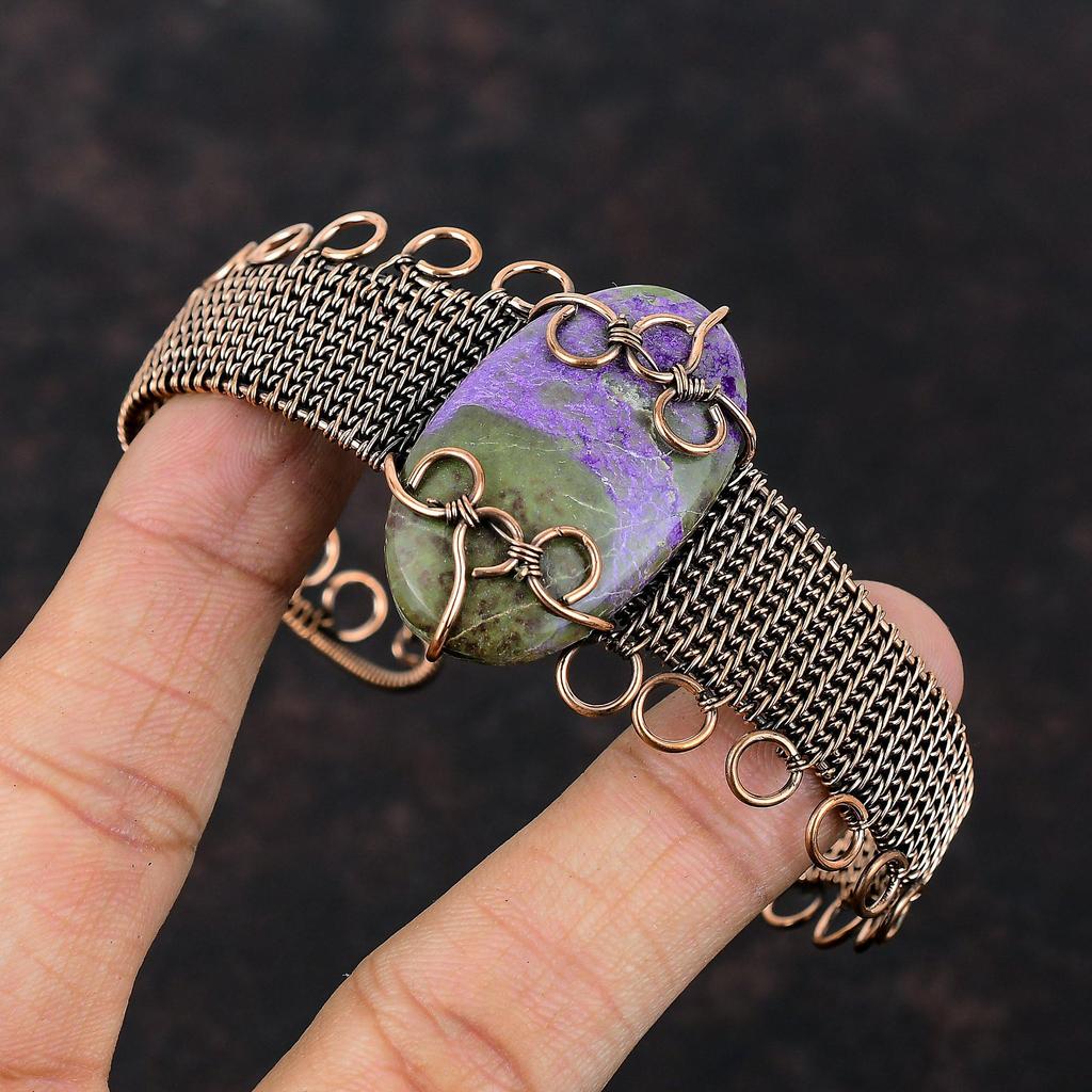 Браслет-манжета из меди Purpurite, медная проволока, обернутая ювелирными изделиями с драгоценными камнями, регулируемый браслет, браслет-манжета ручной работы, проволочный браслет, подарок для женщин