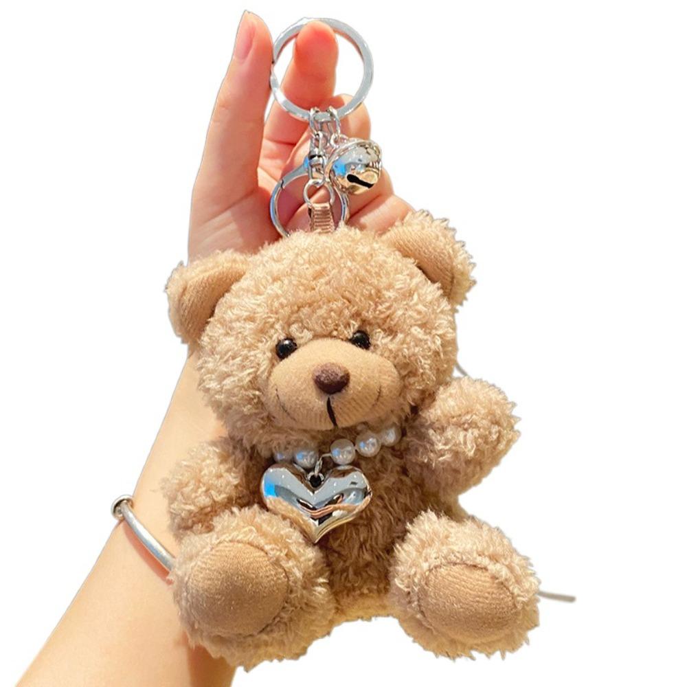 Pearl Plush Bear Key Ring Goggles Stuffed Animal Pendant Kawaii Pilot Bear Keychain Men