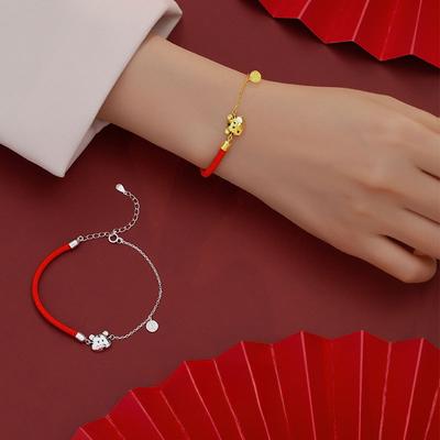 S925 Серебро 2022 Национальный тренд Тигр Красный Веревочный браслет Нишевый дизайн Год рождения Браслет с тигром для женщин