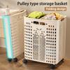 Clothes Laundry Basket with Wheels Large Capacity Foldable Design Wheeled Hamper Storage Basket with Handle