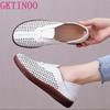 Fashion GKTINOO 2025 New Spring Summer Genuine Leather Shoes Flat Hollow Breathable Sandals Casual Shoes Woman Flats Large Size