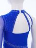 Girls Gymnastics Jumpsuit Sheer Mesh Patchwork Cutout Asymmetrical Design Mock Neck Sparkly Rhinestones Full Body Leotard