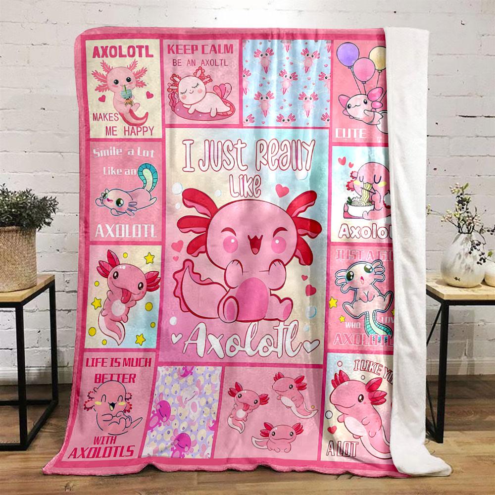 Cute Axolotl Themed Pink Blanket bedroom Blanket for Livingroom Couch lunch break Soft throw for Friend's festival Gift
