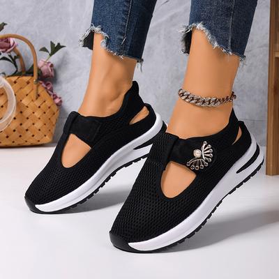 Модные ювелирные металлические удобные легкие кроссовки женские полые дышащие сетчатые туфли женские летние толстая подошва нескользящая платформа повседневная обувь