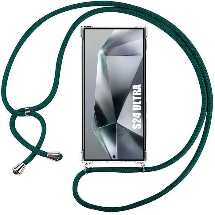 Protective Case - Shockproof - for Samsung Galaxy S24 Ultra - Flexible - Night Green Lanyard Included - Transparent
