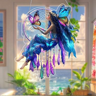 Двумерная Плоская Ангел Духа Тема Кристаллическая Бабочка Фея Акриловая Декоративная Табличка, Домашний Декор Подвесная Настенная Картина Декоративное Садовое Украшение для Комнаты D