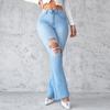 Весна и лето рваные джинсы женственность поездки ноги длинные расклешенные брюки