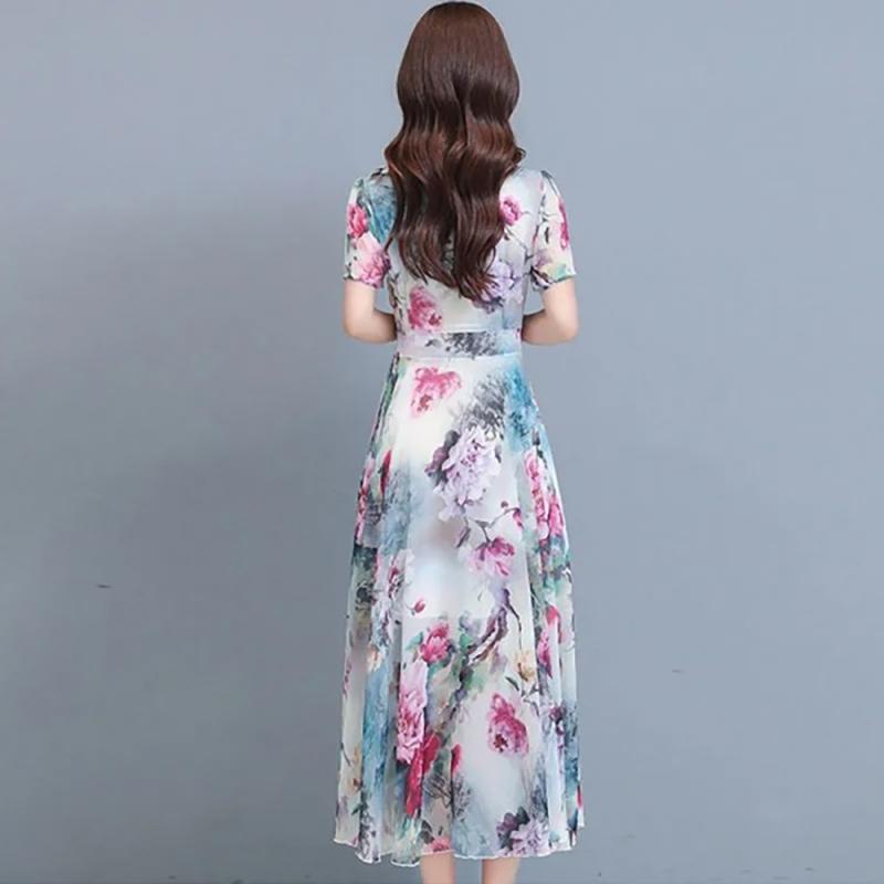 New Elegant Floral Fashion Dress Women's Summer Fashion Cover Belly Slim Long Flowing Dress Beach Skirt.