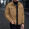 Мужская куртка шерстяная с лацканами, длинным рукавом, однотонное пальто с накладными карманами, однотонное осенне-зимнее деловое пальто