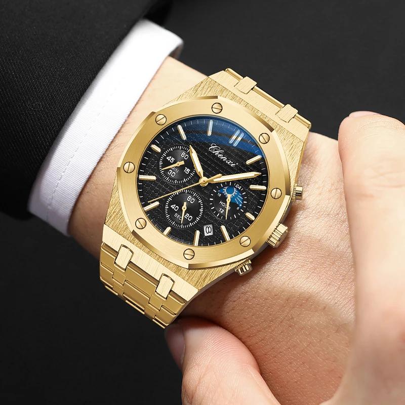 Chenxi Top Luxury Brand Auto Date Wristwatch Mens Sport Waterproof Multi Function Chronograph Stainless Steel Wristwatches