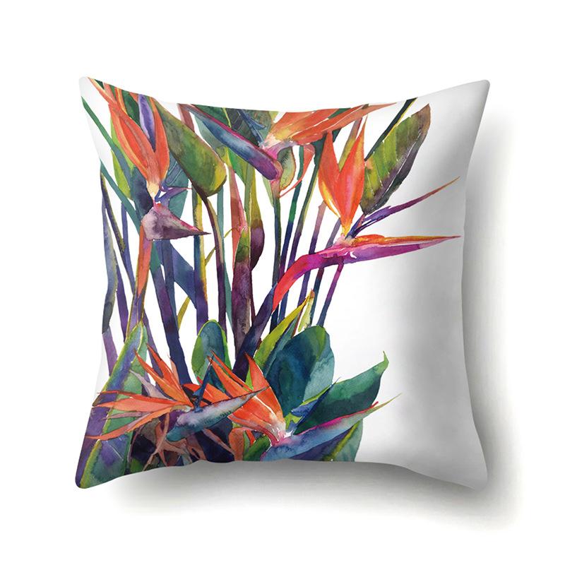 Polyester Pillow Case Nordic Ins Style Plant Flower Print Peach Leather Velvet Cushion Cover Car Waist Cushion Cover