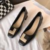 3cm Medium High Heel Shoes Woman Genuine Leather Pumps Square Toe Ladies Metal Buckle Loafers Office Dress Shoes 2024