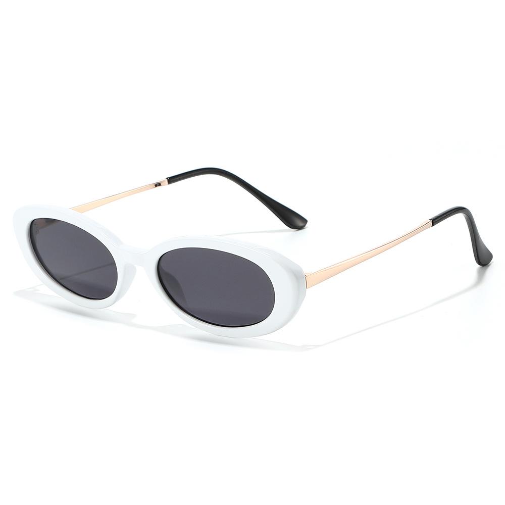 Retro Oval Small Frame Sunglasses, Thin Metal Temple Sunshade Sunglasses, Women's Street Photography Versatile Decorative Glasses