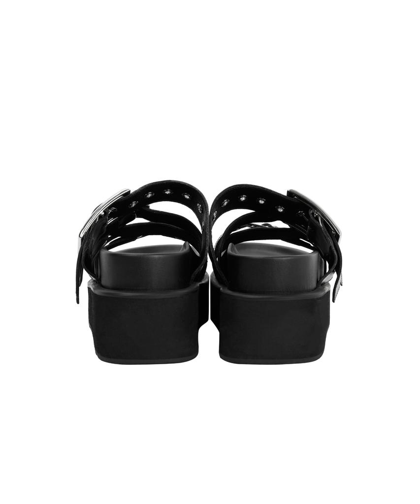 Treemingbird Bold Buckle Flatform Slides [ Black ]