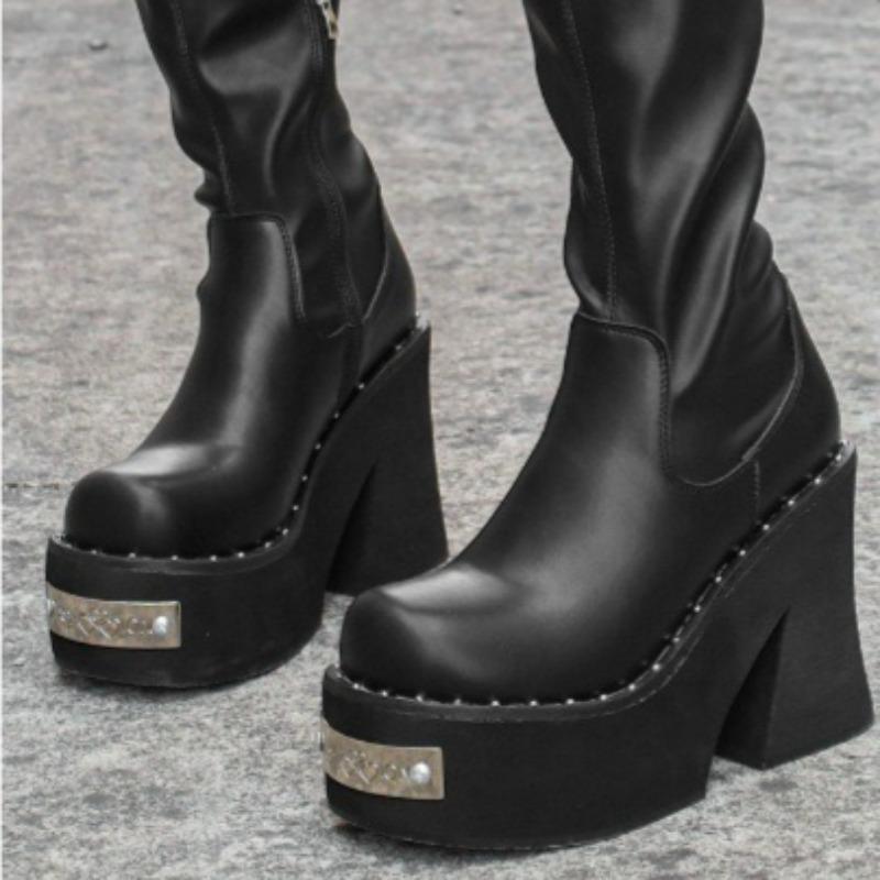 Мода Женская Мода Платформа Высокие Каблуки Ботинки Женские Ботинки Локомотивного Стиля для Увеличения Роста Панк Стиль Высокое Качество Рыцарские Ботинки Botas Mujer