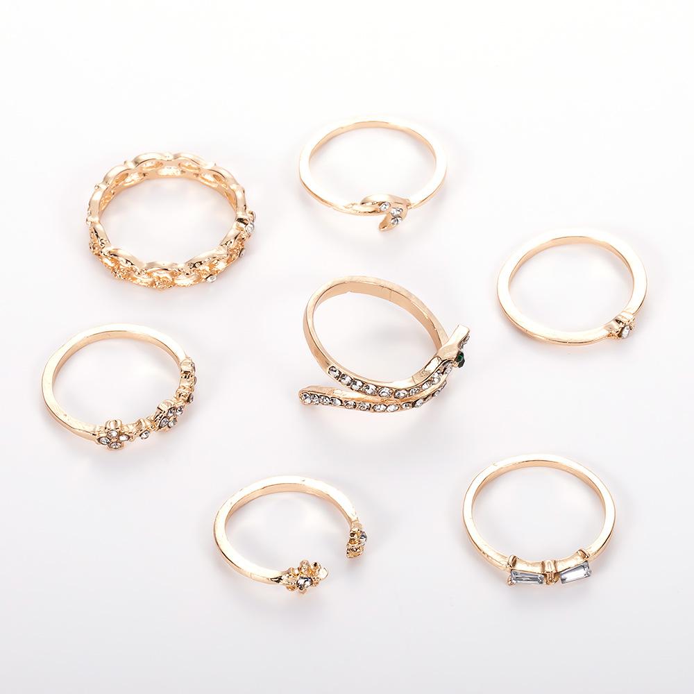 iF ME 7PCS Boho Knuckle Stacking Rings Set Gifts for Women Teen Girls Dainty Gold Zircon Crystal Moon Snake Joint Knot Mid Ring