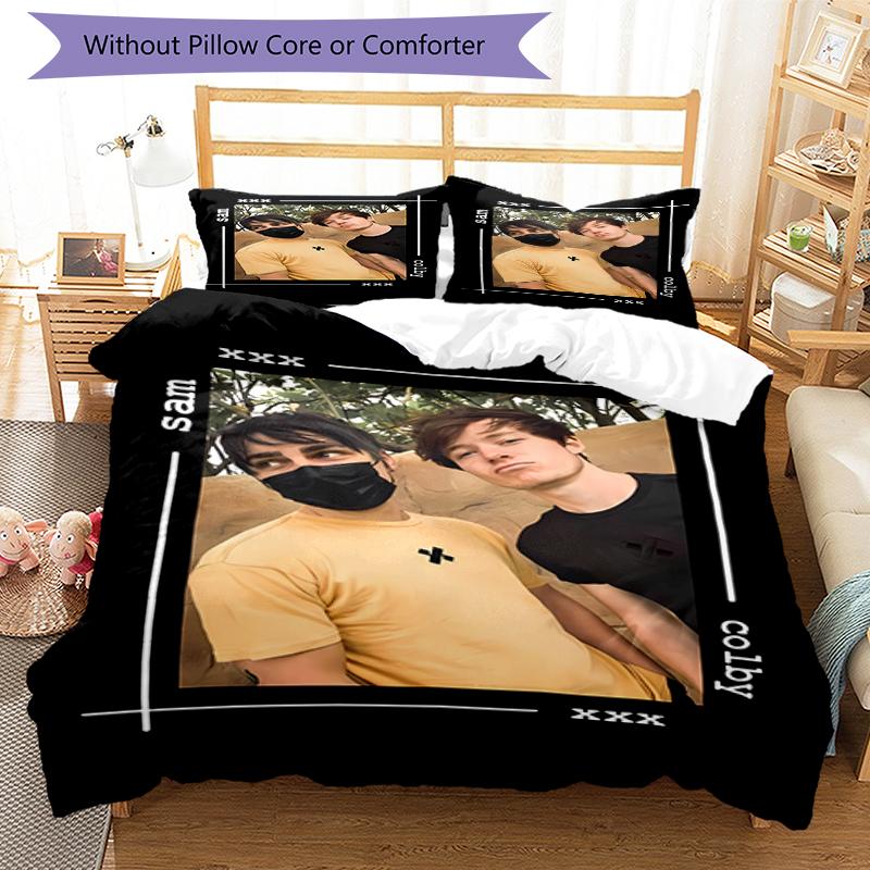 3pcs Sam and Colby pattern bedding set duvet cover set includes duvet cover &pillowcases, perfect all season bedroom decoration & gift