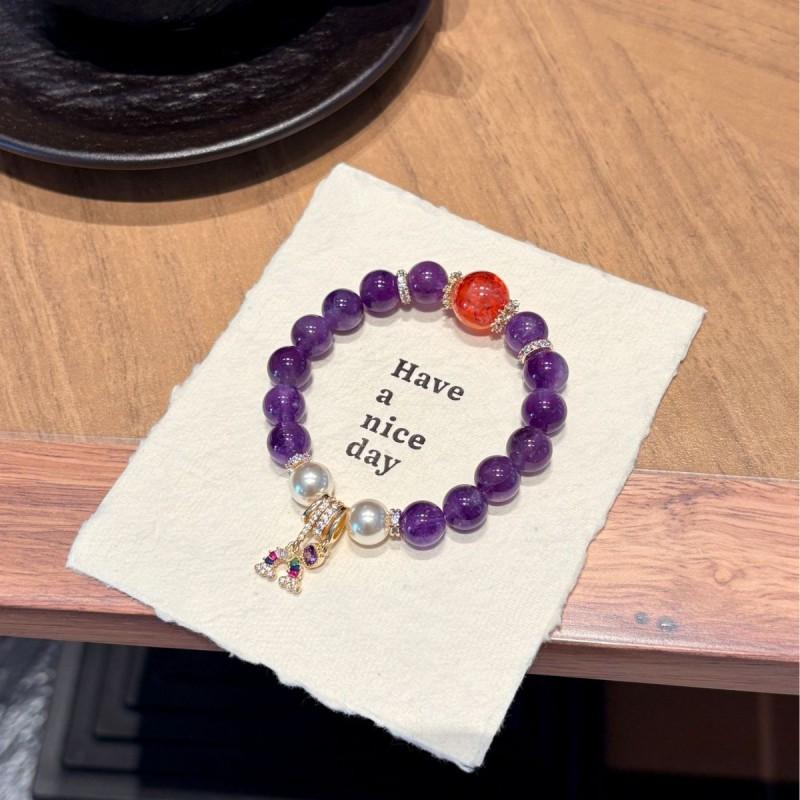 Natural Amethyst Red Rutilated Quartz Beaded Bracelet Women 10mm Single Circle Rare Gemstone Jewelry