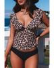 Леопардовый топ танкини с оборками и однотонные трусики-купальник
