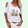 Women Fashion Floral Print Off Shoulder Tee Shirt Round Neck Short Sleeve Top Ladies Casual T-shirt