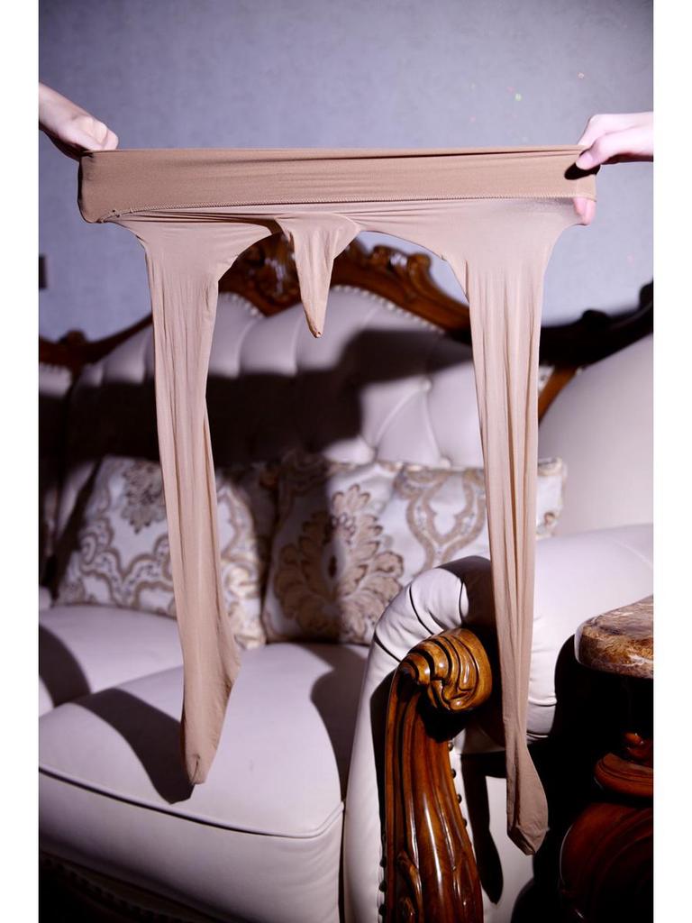 Шелковистые 0,01" Бесшовные Мужские Ультратонкие Прозрачные Колготки Большого Размера с Глубокой Ластовицей и Защитой JJ